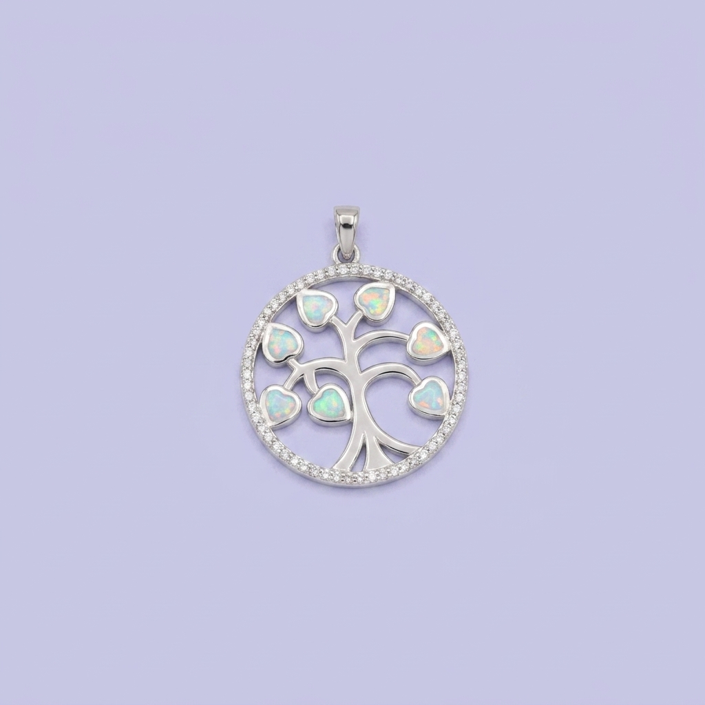 Dije de Plata .925 Árbol de la Vida con Ópalos Blancos mod. 2889