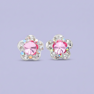 Arete de Plata .925. Flor Rosa Pastel e Incrustación de Zirconia mod. 3200