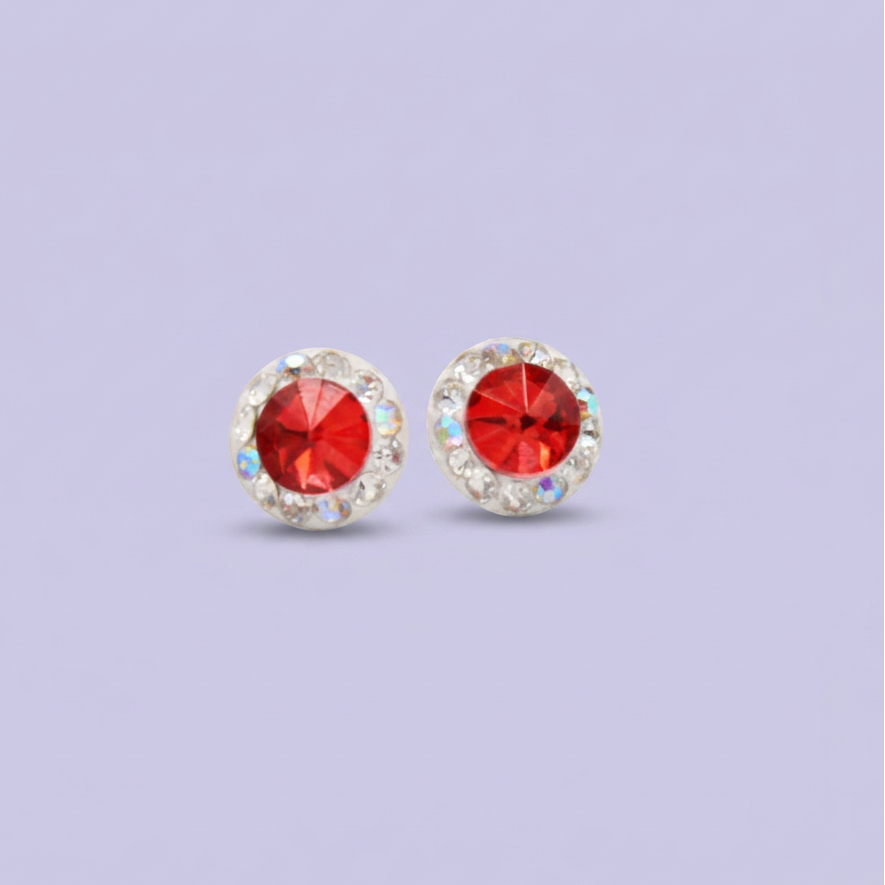 Arete de Plata .925. Circular Rojo con Zirconias Tornazol mod. 3206