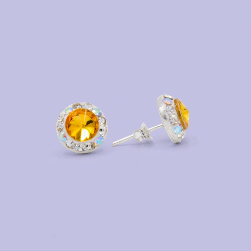 Arete de Plata .925. Circular Amarillo con Zirconias Tornazol mod. 3204