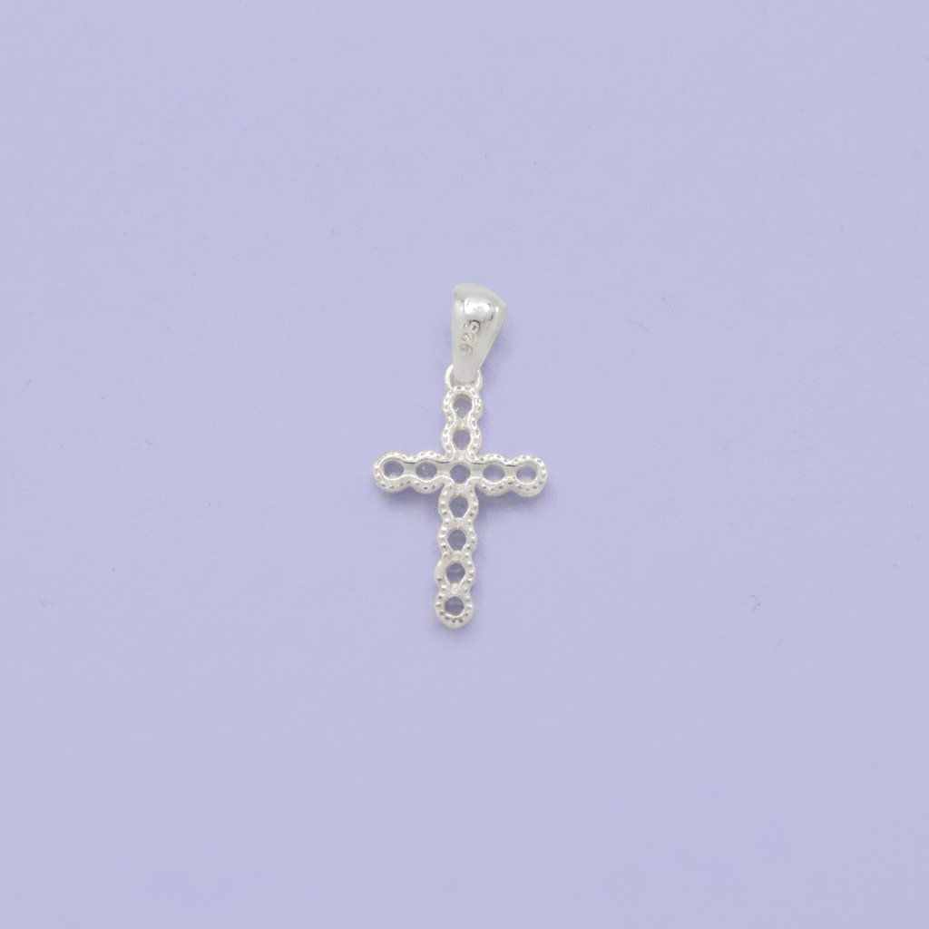Dije de Plata .925 Cruz Pequeña con Zirconias Redondas de Diseño Especial Brillante mod. 2875