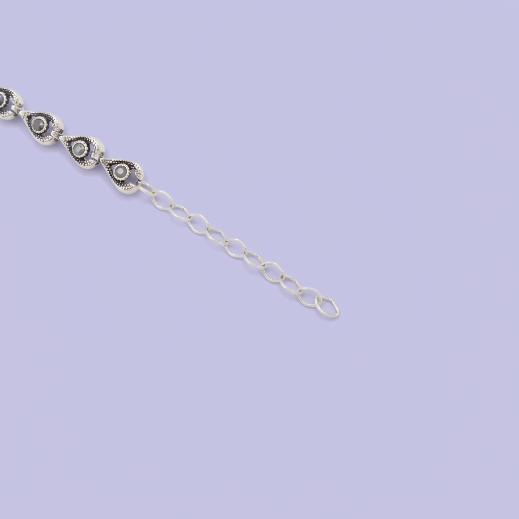 Pulsera de Plata .925 Tejido de Gotas con Zirconias Oscuras y Marquesitas mod. 3082