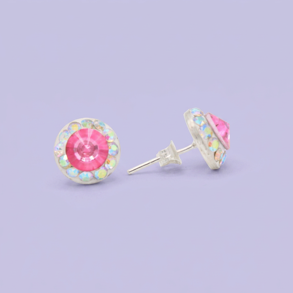 Arete de Plata .925. Circular  Rosa con Zirconias Tornazol mod. 3202