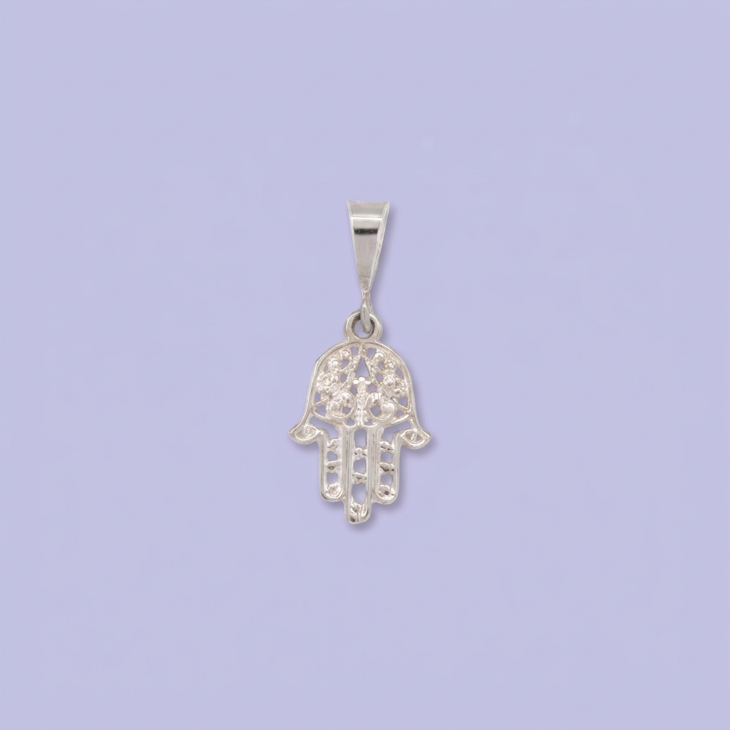 Dije de Plata .925 Diseño Mano de Fátima Estilo Calado Brillante mod. 2998