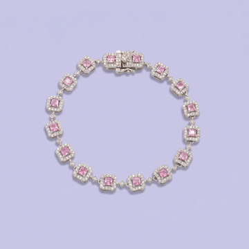 Pulsera de Plata .925 Tejido de Eslabones Cuadro con Zirconias Rosa mod. 3079