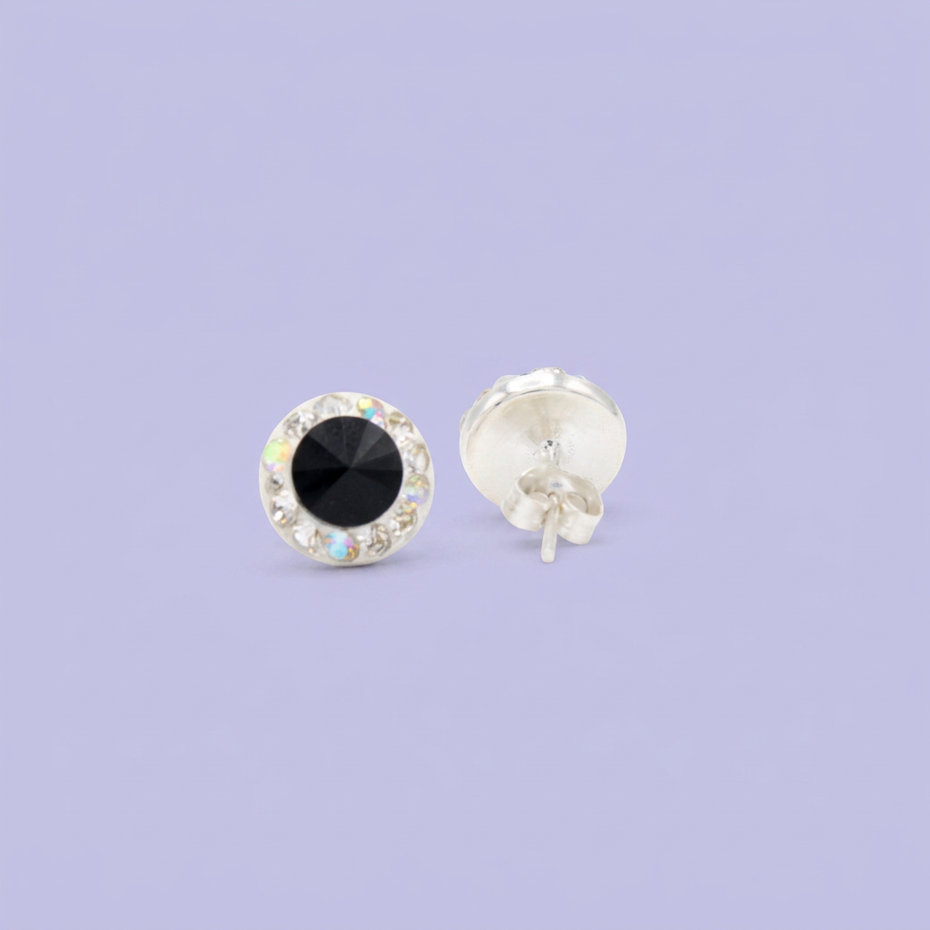 Arete de Plata .925. Circular Negro con Zirconias Tornazol mod. 3207