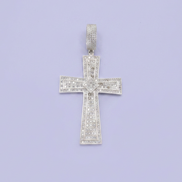 Dije de Plata .925 Cruz Grande con Diseño Concavo Incrustado con Zirconias mod. 2871