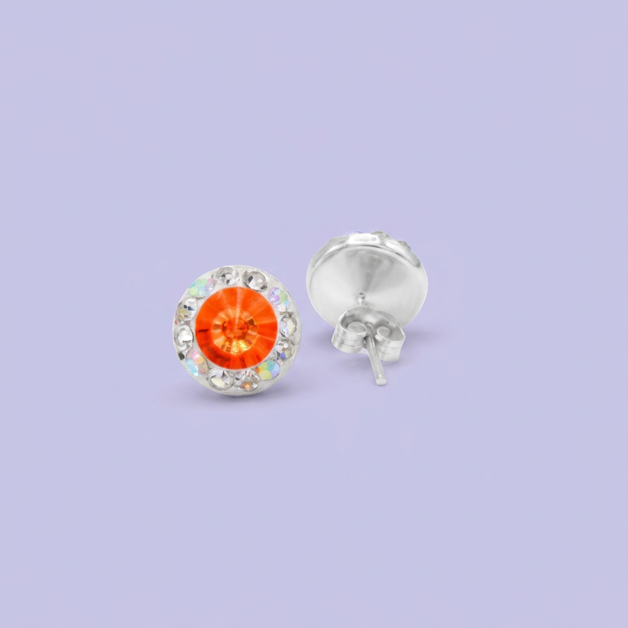 Arete de Plata .925. Circular  Naranja con Zirconias Tornazol mod. 3208