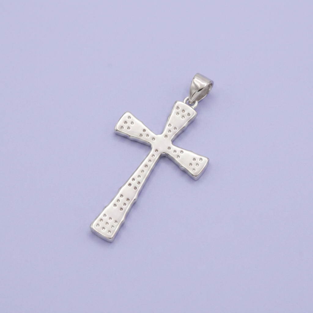 Dije de Plata .925 Cruz Incrustada de Zirconias Brillantes Detallada con Divisiones mod. 2880