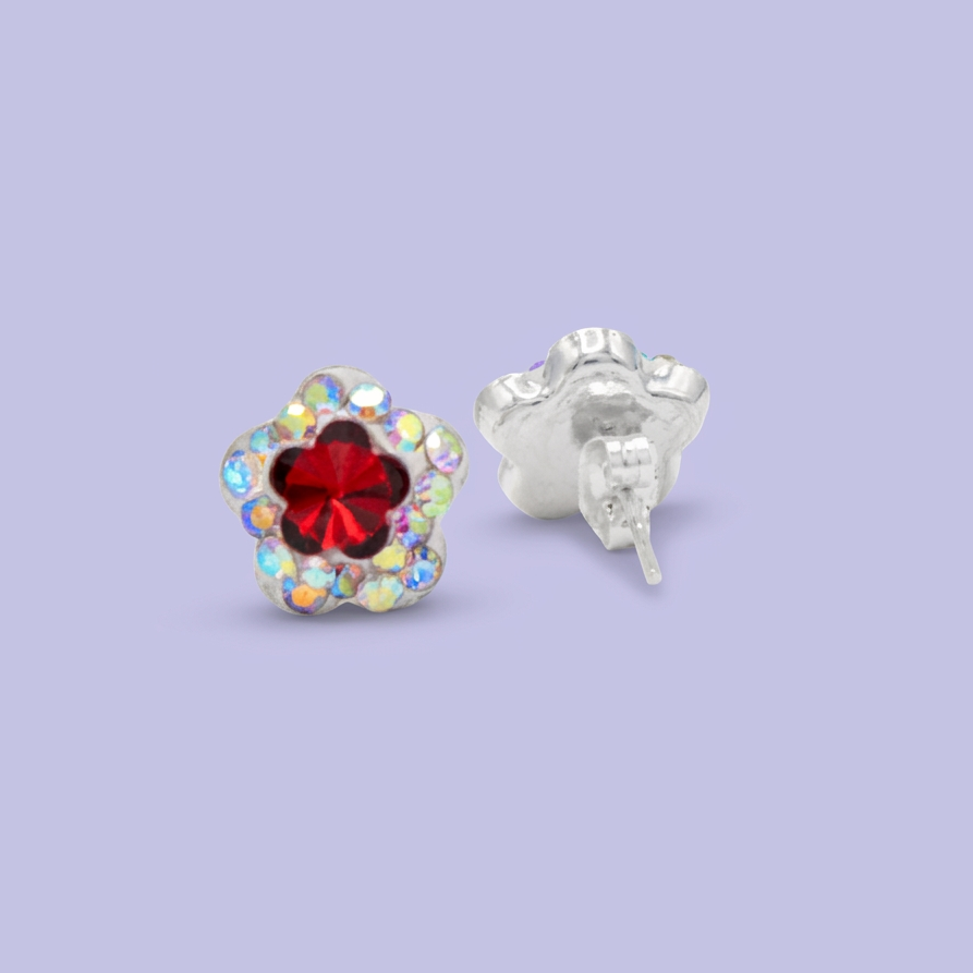 Arete de Plata .925. Flor Vino e Incrustación de Zirconia mod. 3198