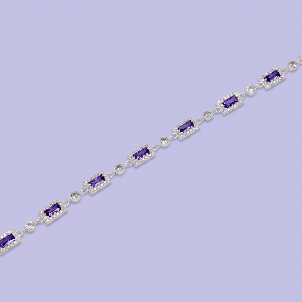 Pulsera de Plata .925 de Rectangulos con Incrustación de Zirconias Moradas mod. 3049