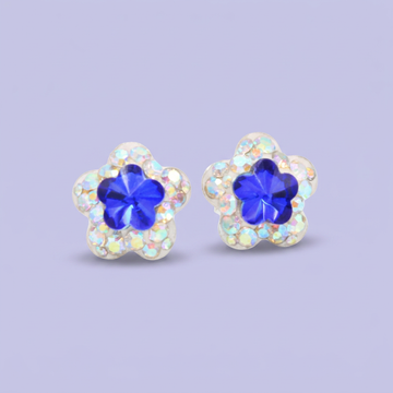 Arete de Plata .925. Flor Azul Rey e Incrustación de Zirconia mod. 3197