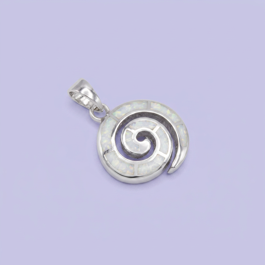 Dije de Plata .925 Espiral Incrustada con Ópalo Blanco mod. 2891
