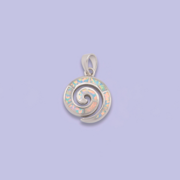 Dije de Plata .925 Espiral Incrustada con Ópalo Blanco mod. 2891