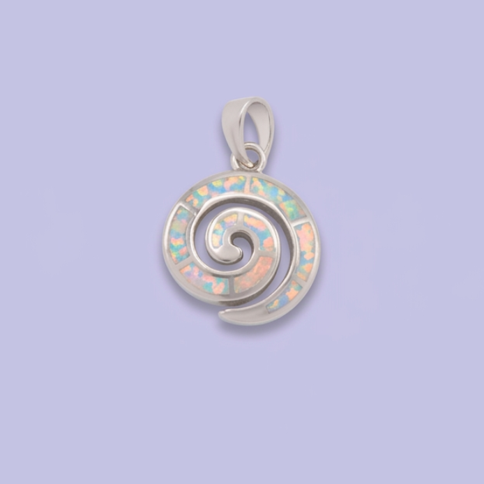 Dije de Plata .925 Espiral Incrustada con Ópalo Blanco mod. 2891