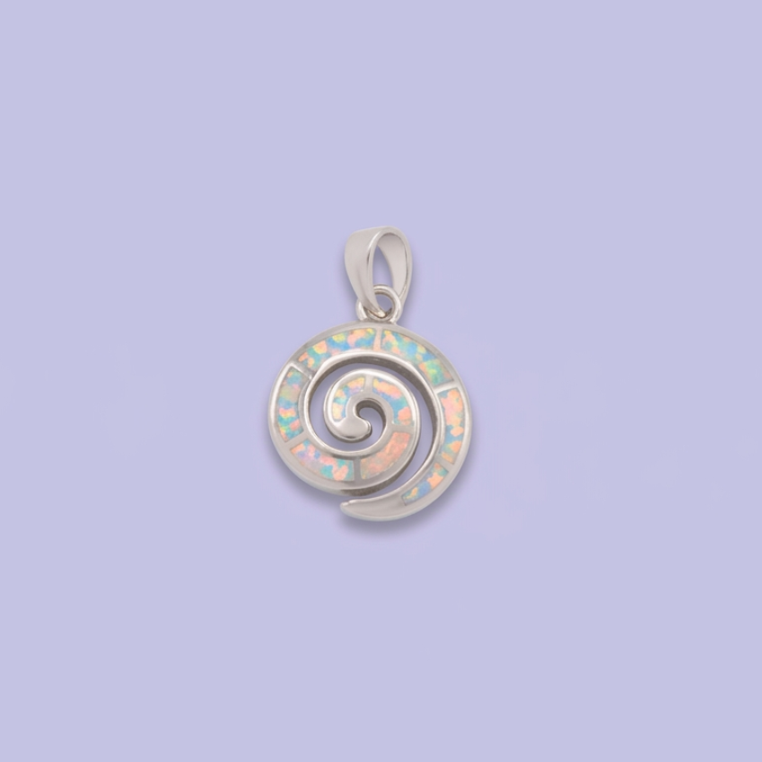 Dije de Plata .925 Espiral Incrustada con Ópalo Blanco mod. 2891