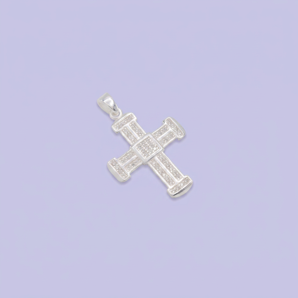 Dije de Plata .925 Cruz Espcial con Separaciones Incrutada con Zirconias mod. 2872