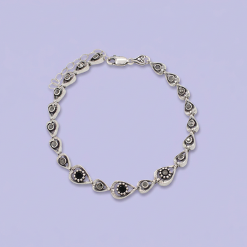 Pulsera de Plata .925 Tejido de Gotas con Zirconias Oscuras y Marquesitas mod. 3082