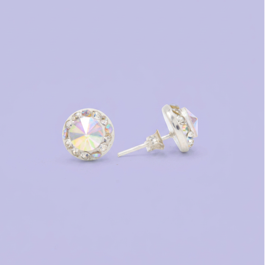 Arete de Plata .925. Circular Blanco con Zirconias Tornazol mod. 3203