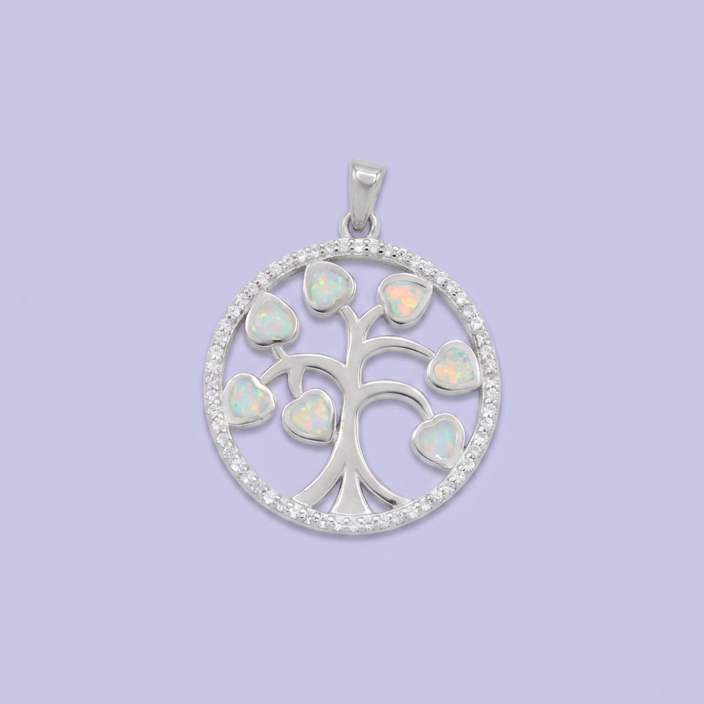 Dije de Plata .925 Árbol de la Vida con Ópalos Blancos mod. 2889