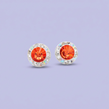 Arete de Plata .925. Circular  Naranja con Zirconias Tornazol mod. 3208