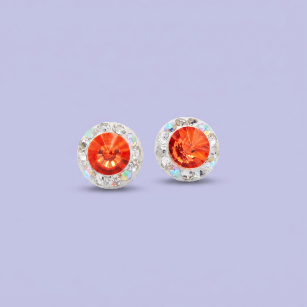 Arete de Plata .925. Circular  Naranja con Zirconias Tornazol mod. 3208