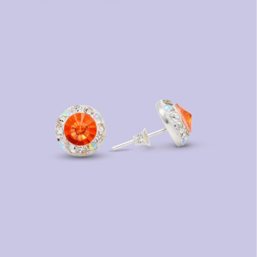 Arete de Plata .925. Circular  Naranja con Zirconias Tornazol mod. 3208