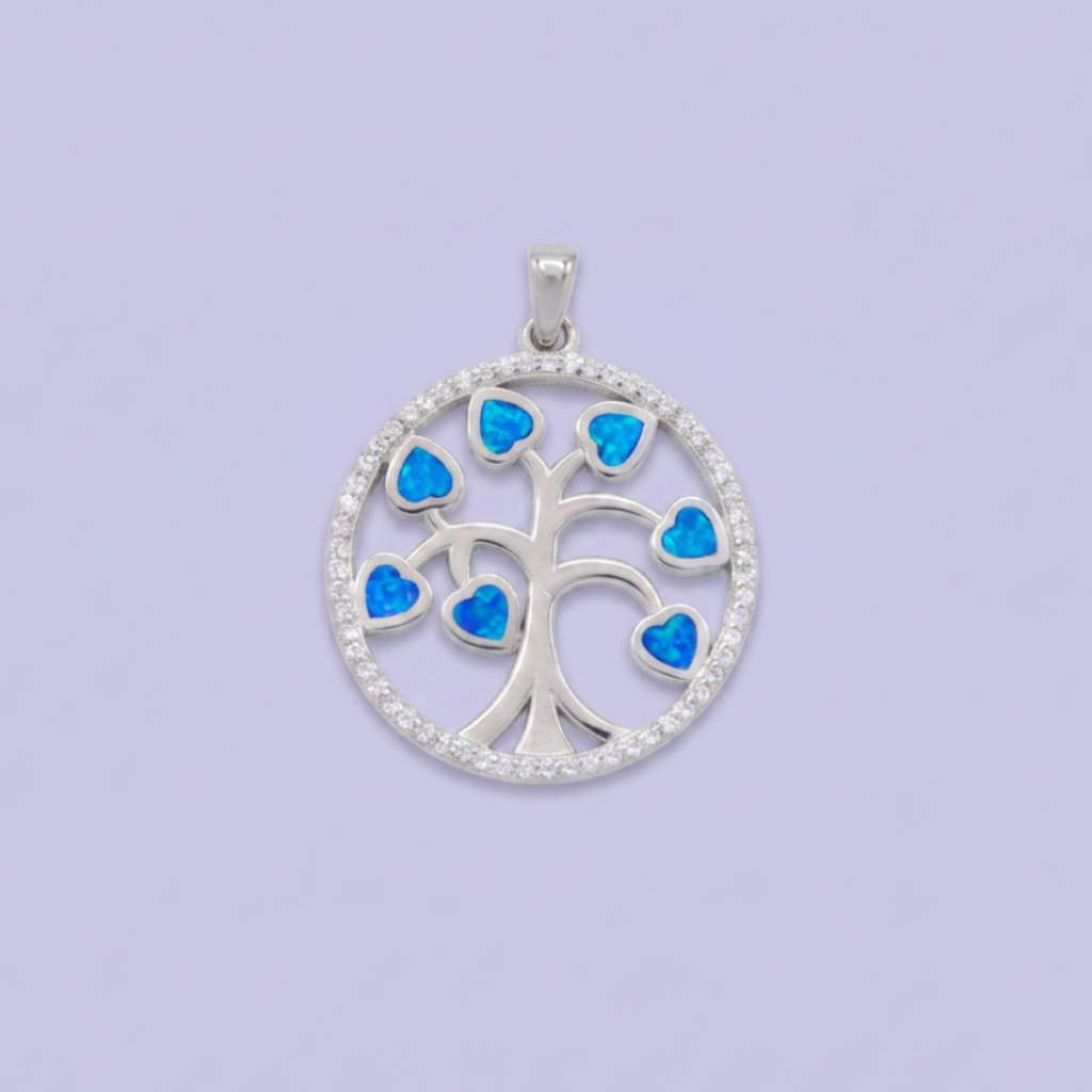 Dije de Plata .925 Árbol de la Vida con Ópalos Azules mod. 2890
