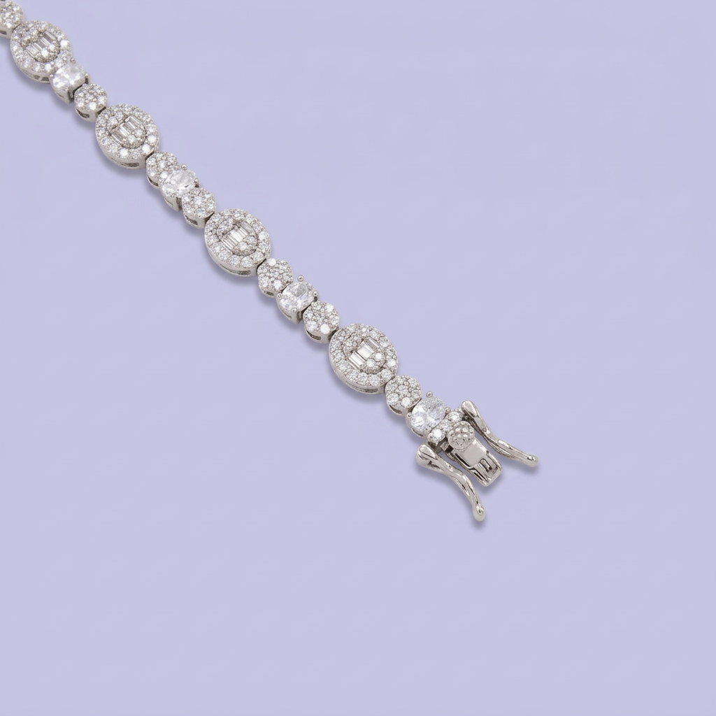 Pulsera de Plata .925 Tejido Elegante de Eslabones Incrustados con Zirconias mod. 3078