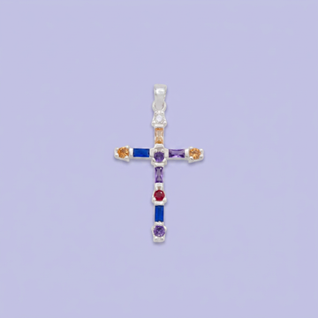 Dije de Plata .925 Cruz Incrustada de Zirconias Diseño Especial Centro Morado mod. 2877