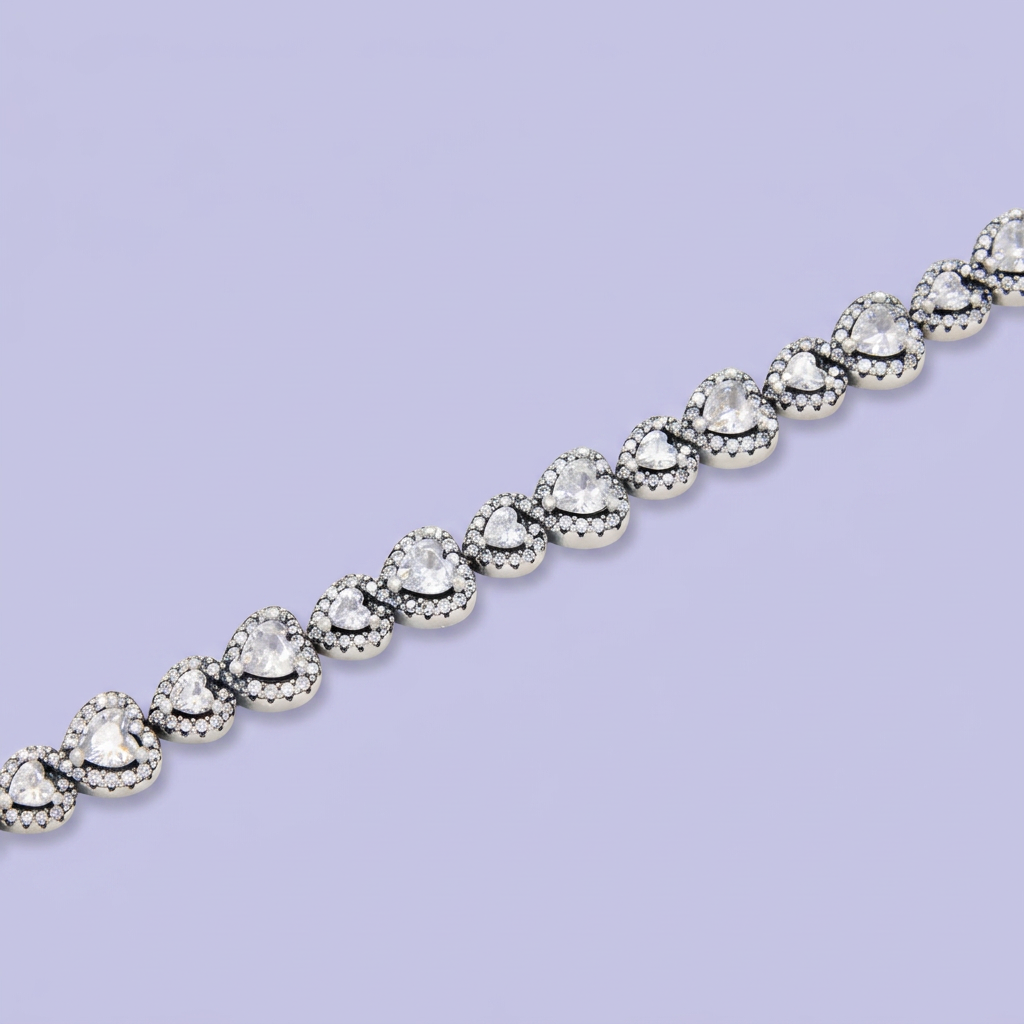Pulsera de Plata .925 Tejido de Corazones Incrustados con Zirconias mod. 3083