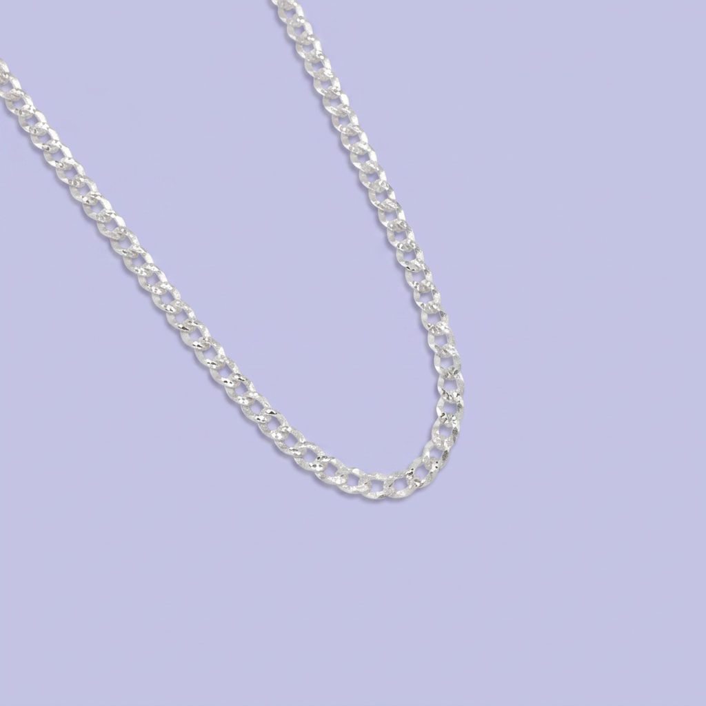 Cadena de Plata .925 Tejido Barbado Especial con Diamantado en Eslabón Amplio mod. 3011