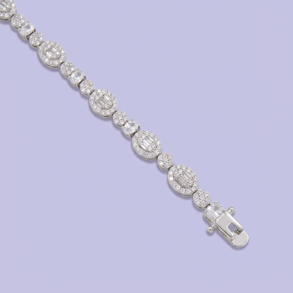 Pulsera de Plata .925 Tejido Elegante de Eslabones Incrustados con Zirconias mod. 3078