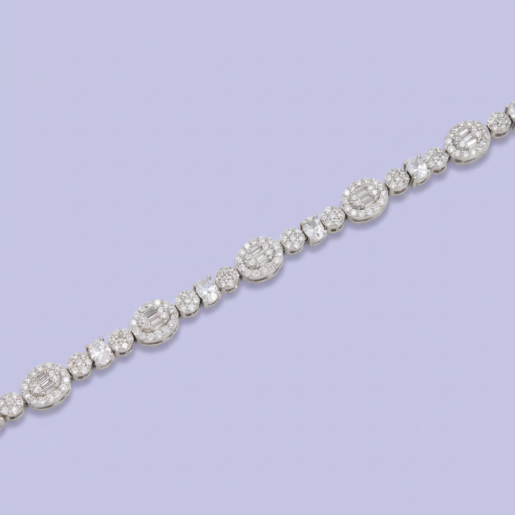 Pulsera de Plata .925 Tejido Elegante de Eslabones Incrustados con Zirconias mod. 3078