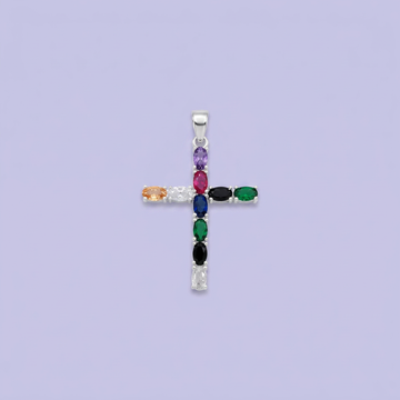 Dije de Plata .925 Cruz con Zirconias Ovales en Colores Varios mod. 2876