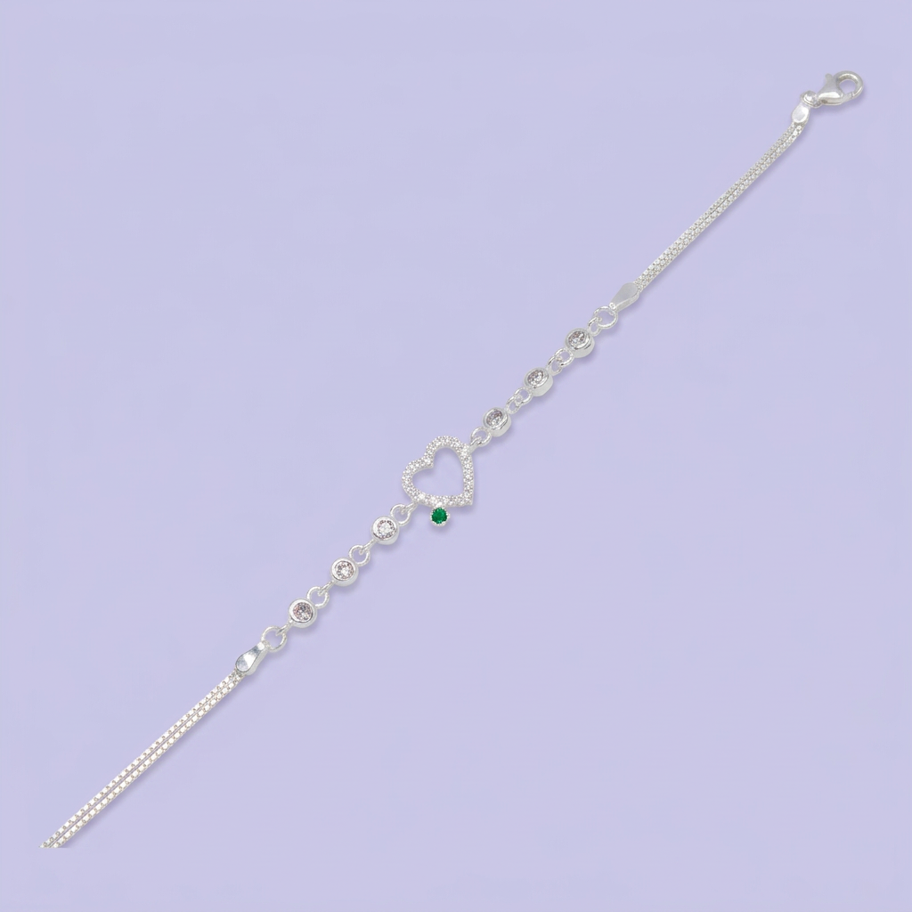 Pulsera de Plata .925 de Corazón con Incrustación de Zirconia Verde mod. 3051