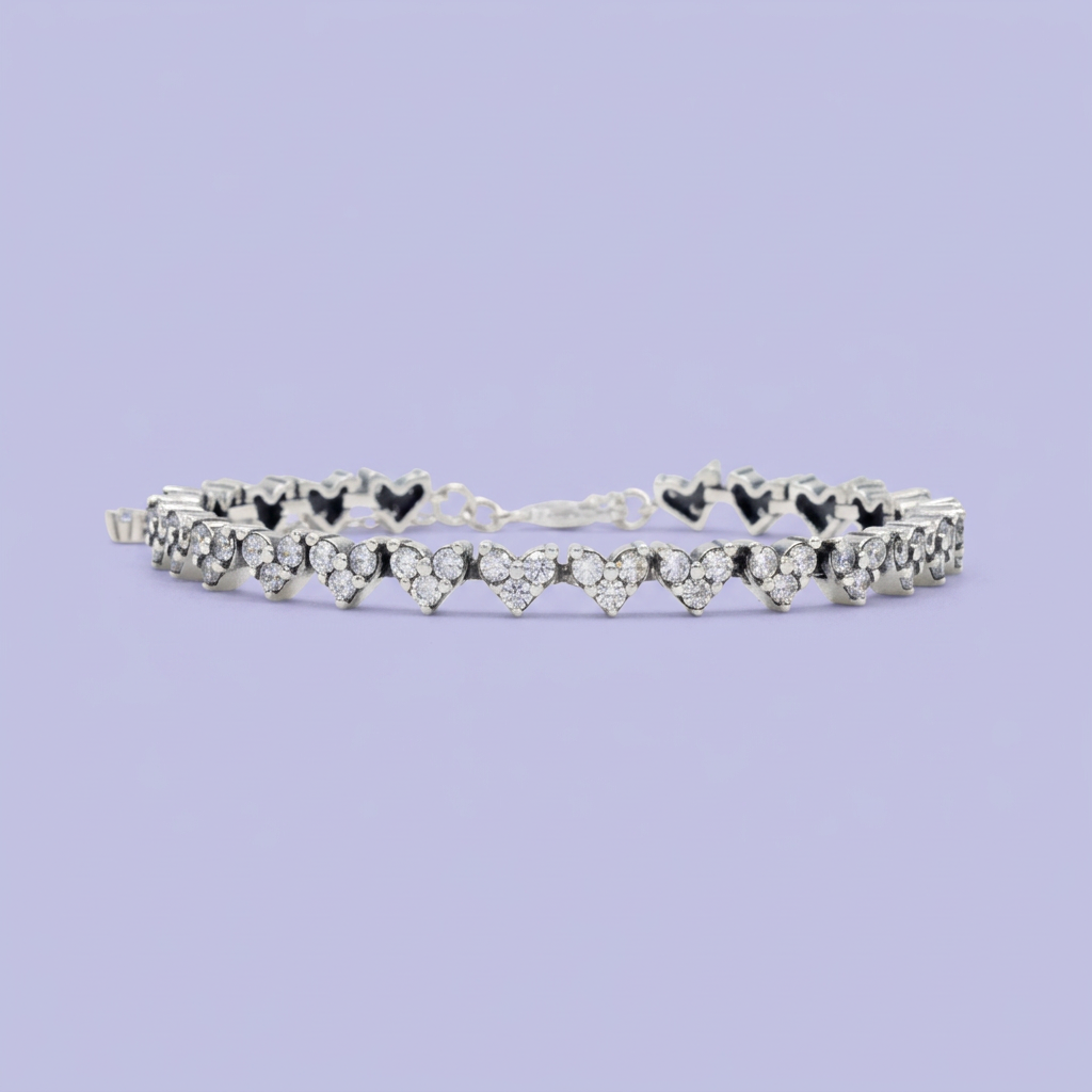 Pulsera de Plata .925 Tejido Corazón de 3 Zirconias mod. 3077