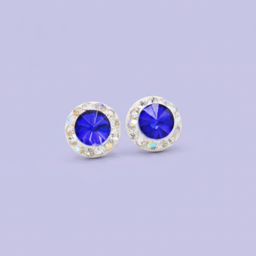Arete de Plata .925. Circular Azul Marino  con Zirconias Tornazol mod. 3209