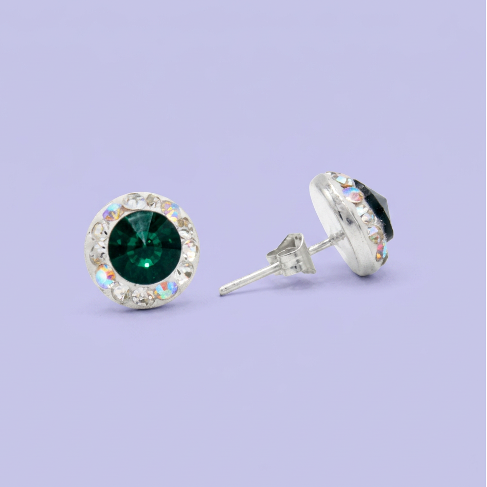 Arete de Plata .925. Circular Verde Militar con Zirconias Tornazol mod. 3201