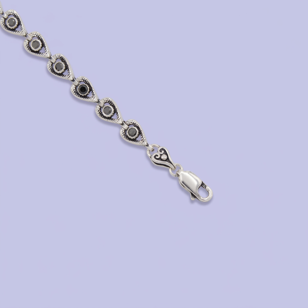 Pulsera de Plata .925 Tejido de Gotas con Zirconias Oscuras y Marquesitas mod. 3082