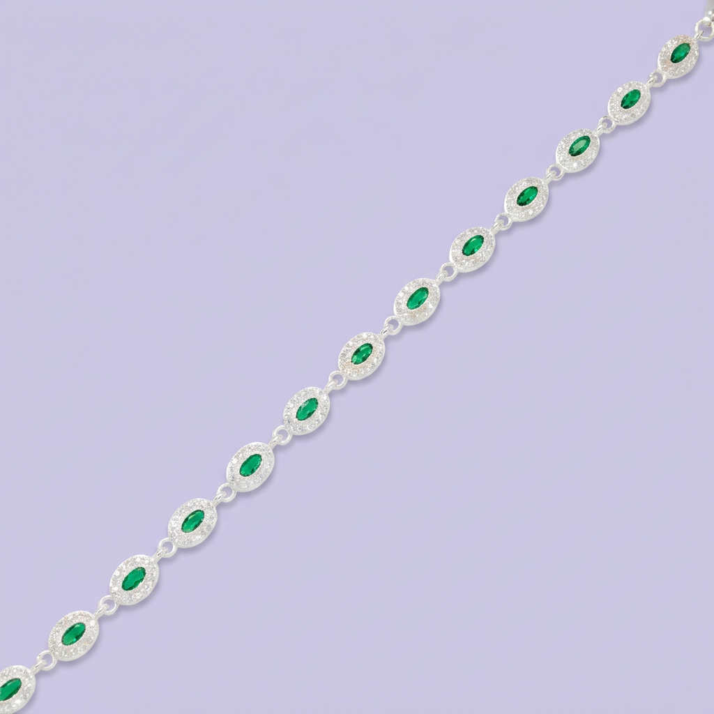 Pulsera de Plata .925 de Ovalos con Incrustación de Zirconias Verdes mod. 3048