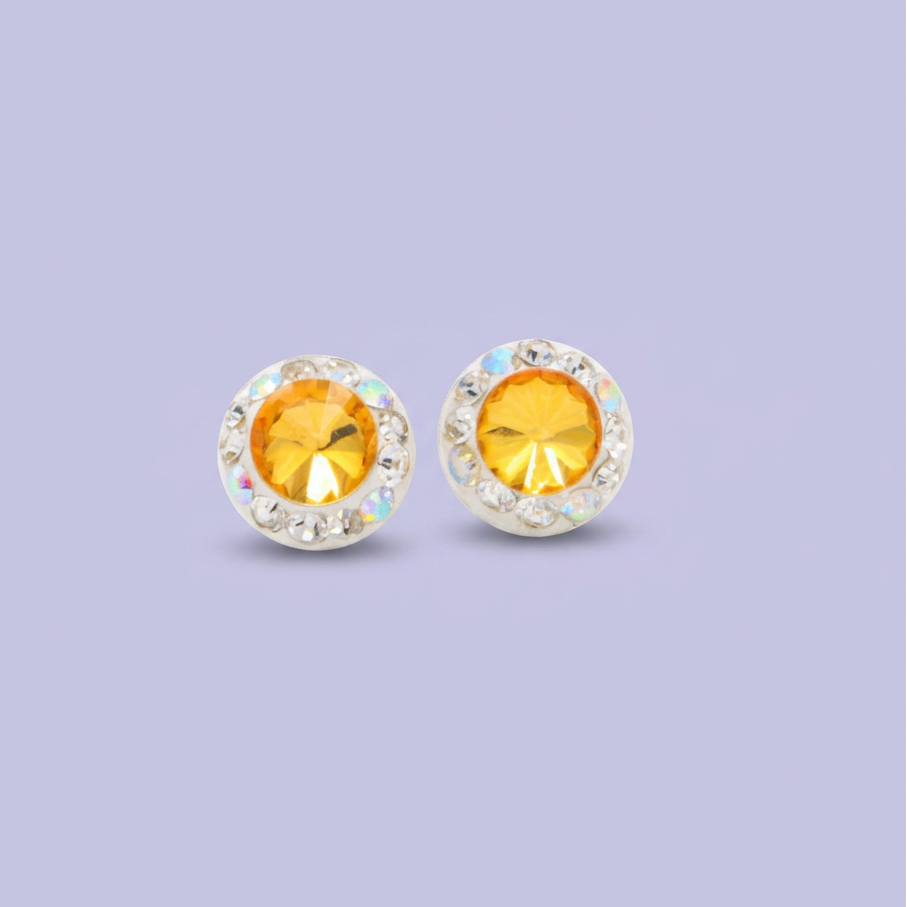 Arete de Plata .925. Circular Amarillo con Zirconias Tornazol mod. 3204