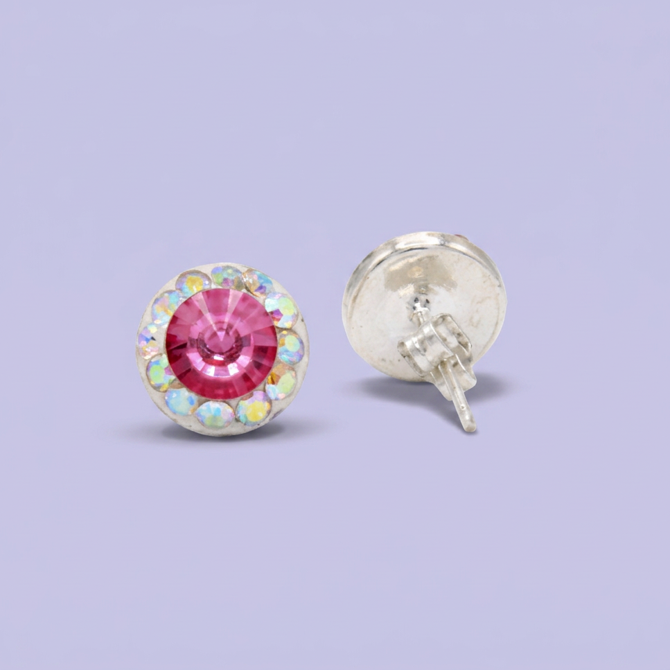 Arete de Plata .925. Circular  Rosa con Zirconias Tornazol mod. 3202