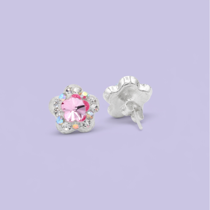 Arete de Plata .925. Flor Rosa Pastel e Incrustación de Zirconia mod. 3200