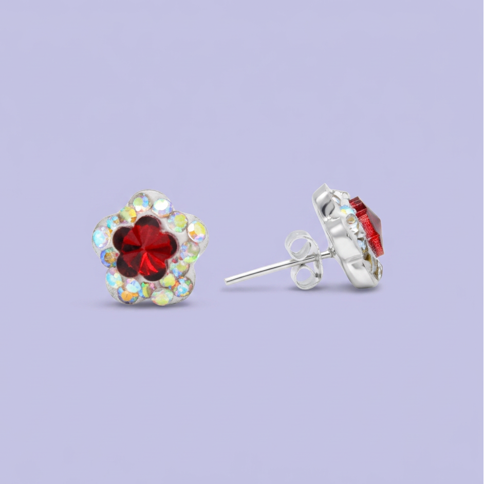 Arete de Plata .925. Flor Vino e Incrustación de Zirconia mod. 3198