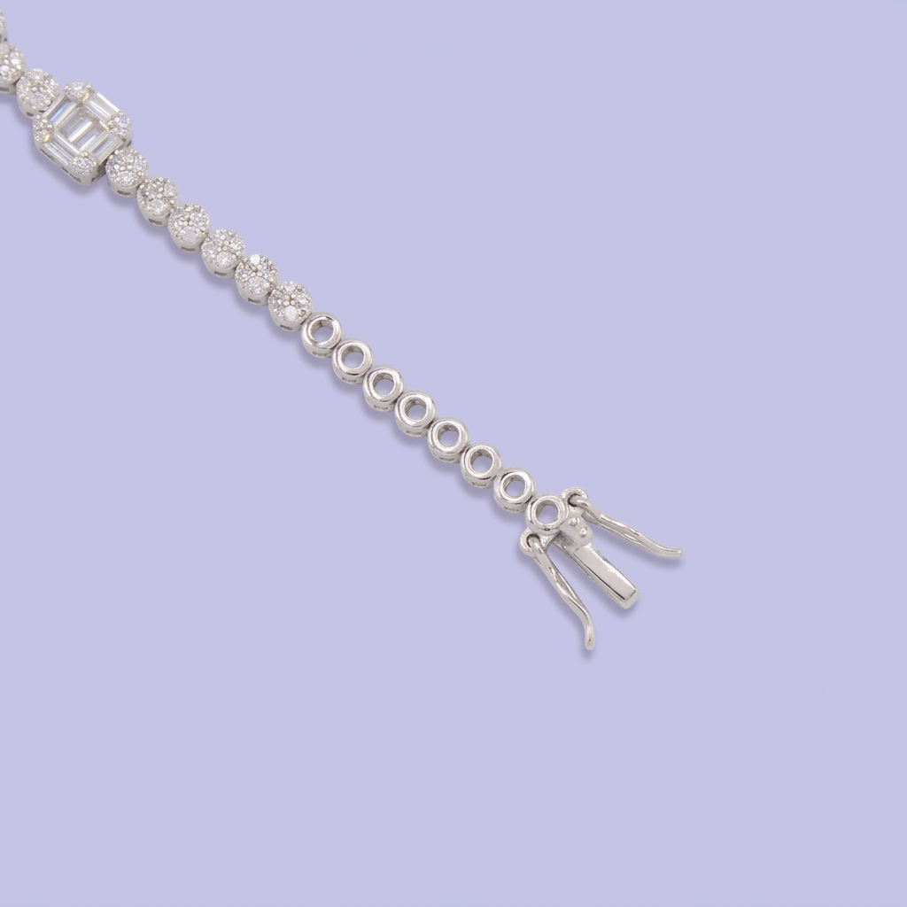 Pulsera de Plata .925 Tejido Elegante Tejido Circular con Eslabones Cuadro con Zirconias Baguette mod. 3080