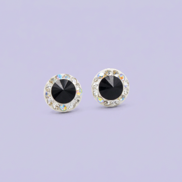 Arete de Plata .925. Circular Negro con Zirconias Tornazol mod. 3207