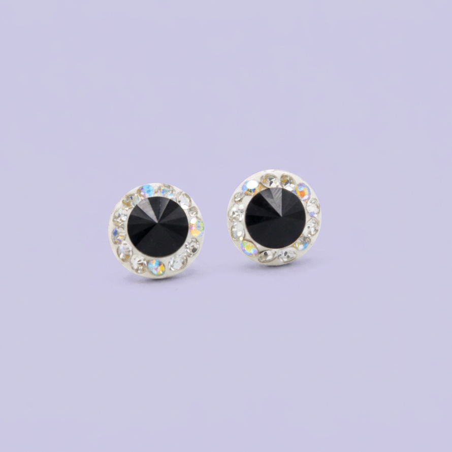 Arete de Plata .925. Circular Negro con Zirconias Tornazol mod. 3207