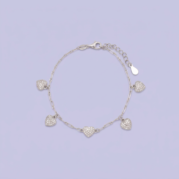 Pulsera de Plata .925 Tejido Clip Fino con Corazones Incrustados con Zirconias Finas mod. 3090