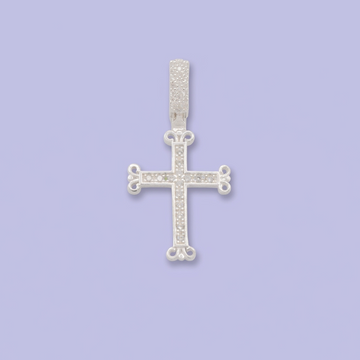 Dije de Plata .925 Cruz Delgada con Puntas en Doblés Incrustada de Zirconias mod. 2874